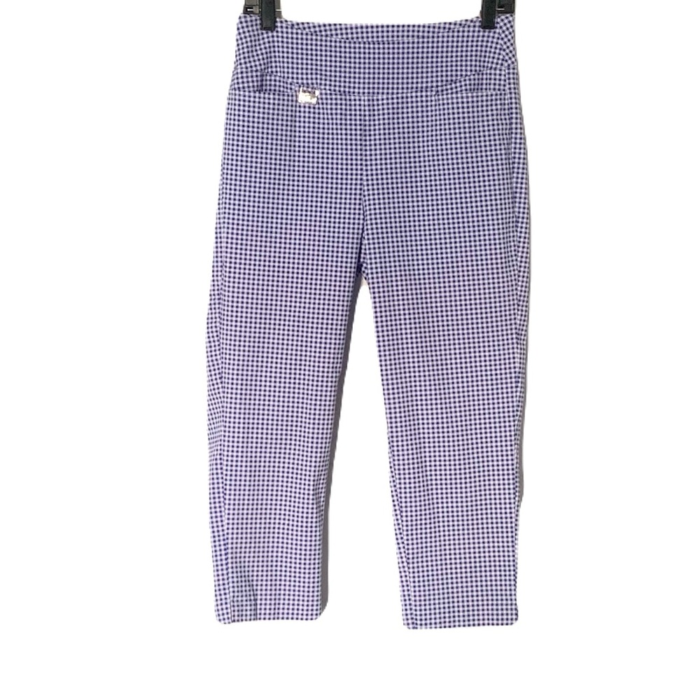 Lulu-B Women's Size 8 Blue/Purple Gingham Checkered Cropped Pants Summer Resort